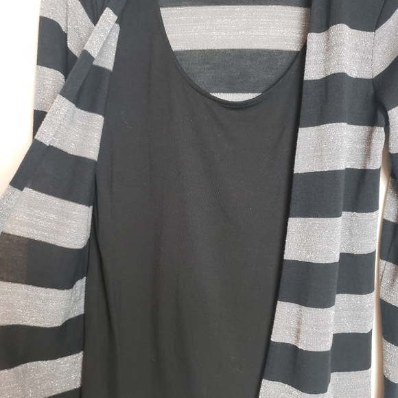 NWOT INC Black Stripe Sweater Cardigan 2 In 1 Women’s Size M - Picture 7 of 10